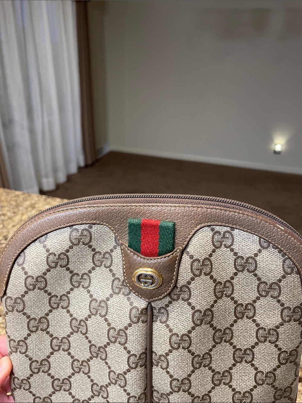 Gucci Brown/Tan GG Canvas Crossbody with Web Stripe - Picture 9 of 9